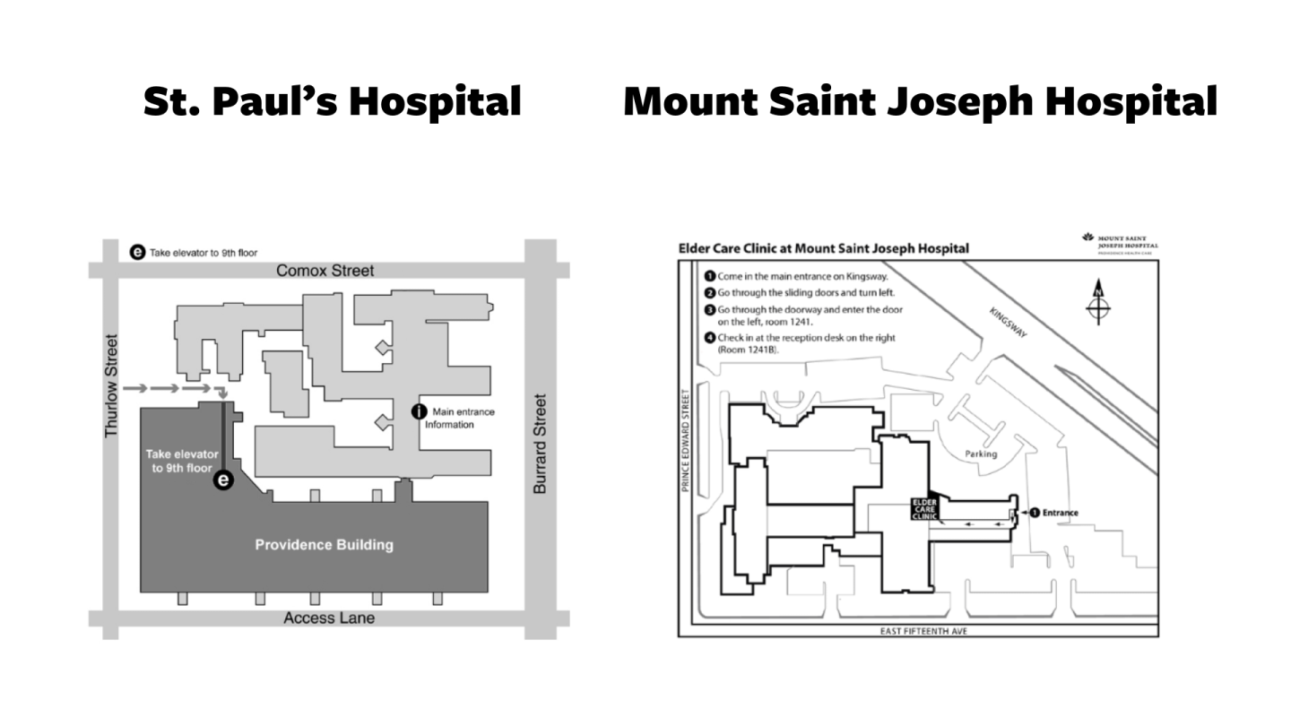 Locations for Older Adult Outpatient Clinics at St. Paul's Hospital and Mount Saint Joseph Hospital