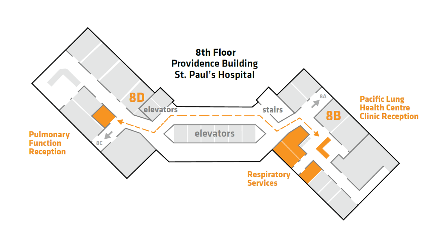 A map of the location for respiratory services at St. Paul's Hospital