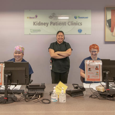 Medical staff at the Kidney Patient Clinics reception desk