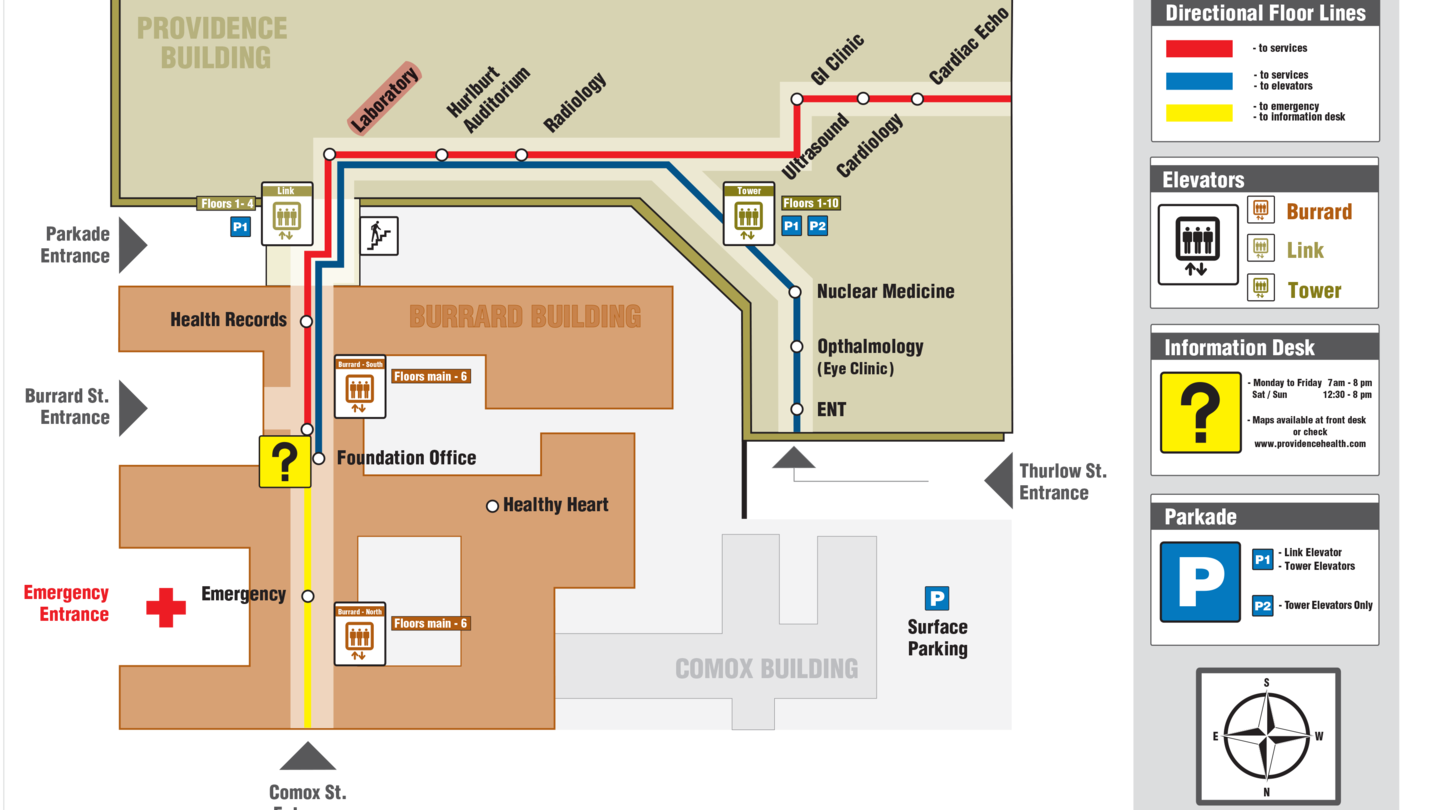 A map of the lab location at St. Paul's Hospital