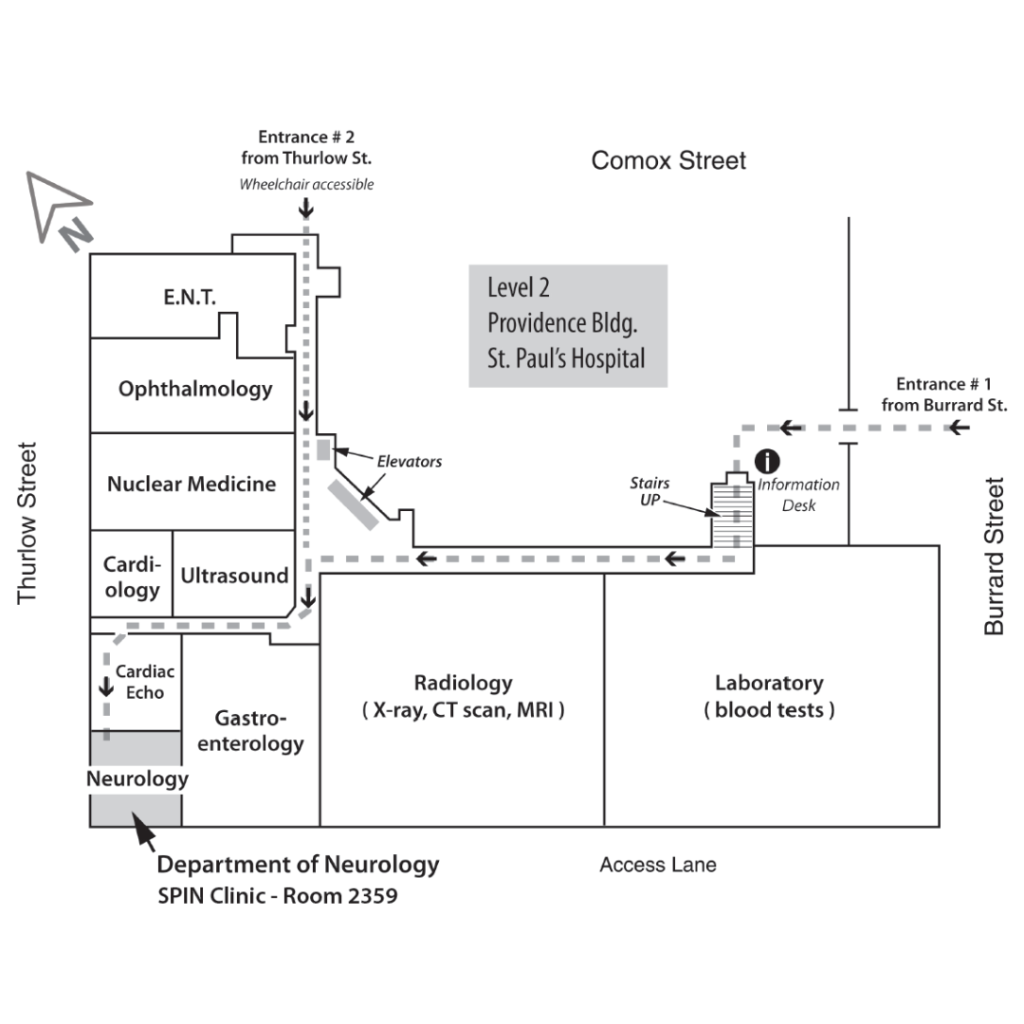 Directions to SPIN Clinic in Room 2359 on Level 2 of Providence Building